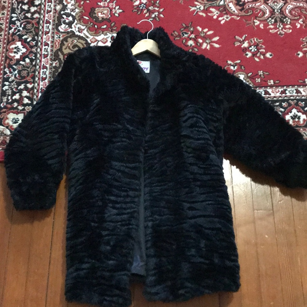Oversized vintage black faux fur lined coat